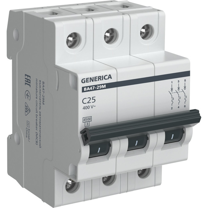 Автоматический выключатель IEK ВА47-29М 3P 25А 4,5кА C GENERICA MVA21-3-025-C-G